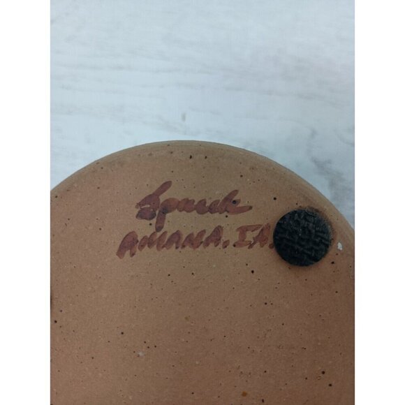 Vintage Studio Pottery Candle Holder Stoneware Blue Splatter Flower Petal Design - Picture 8 of 10